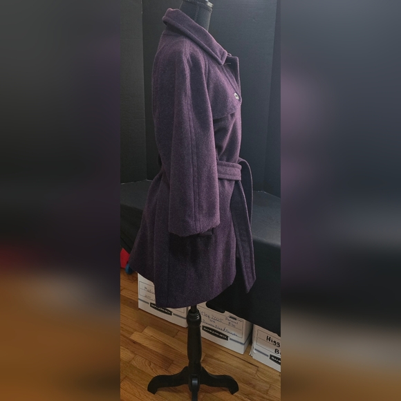 GAP Women's Purple Wool Blend Pea Coat Size XL Jacket Belted 3/4 Sleeve - Picture 8 of 12